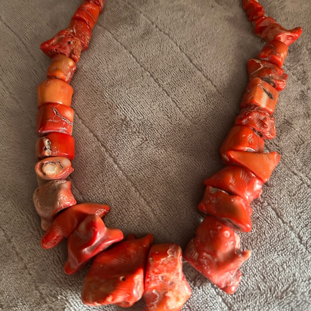 Huge chunky red orange coral necklace